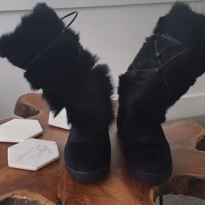 Genuine black fur boots only Worn twice